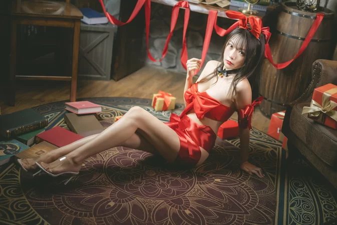 COSPLAY Vanilla Meow Lulu 香草喵露露 – 杨枝甘露 红色丝带礼物 [54P1V/1.68GB] red ribbon gift